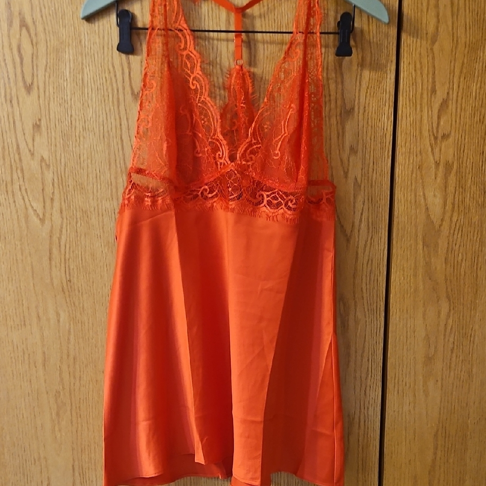Adore Me Vibrant Orange Red Lace Chemise